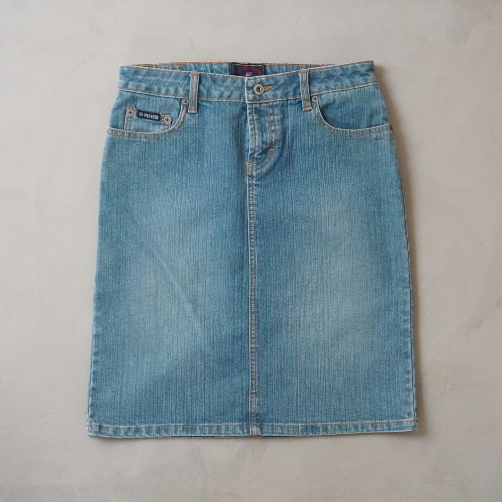 Vintage US Polo Assn Denim Skirt 5/6 Womens Blue Jean Pencil Knee Length Y2K